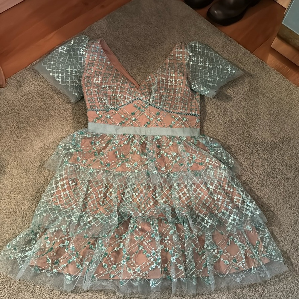 Self-Portrait Embellished Blue Dress